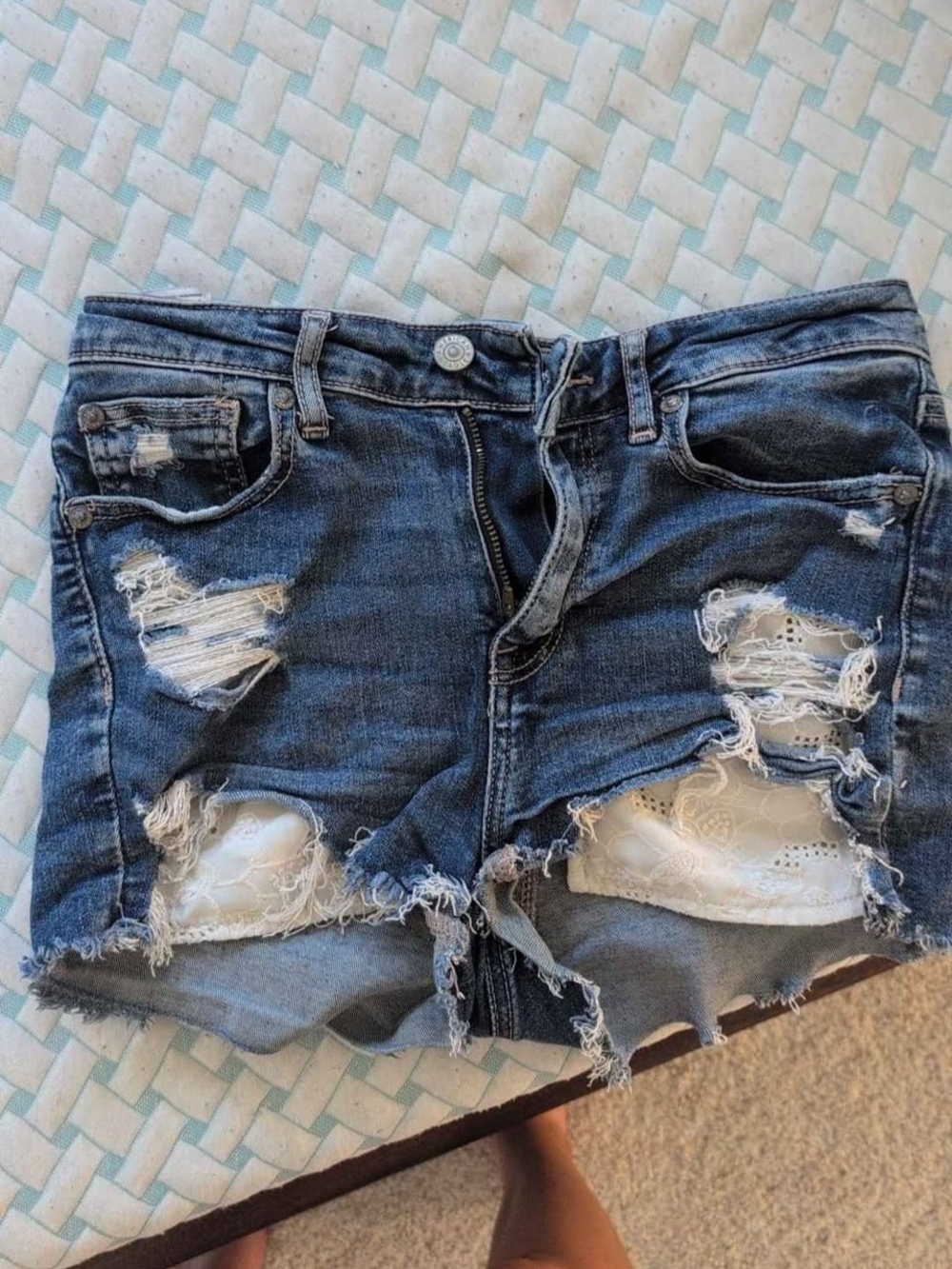 American Eagle Outfitters Dark Blue Distressed Denim Shorts - Next Level Stretch